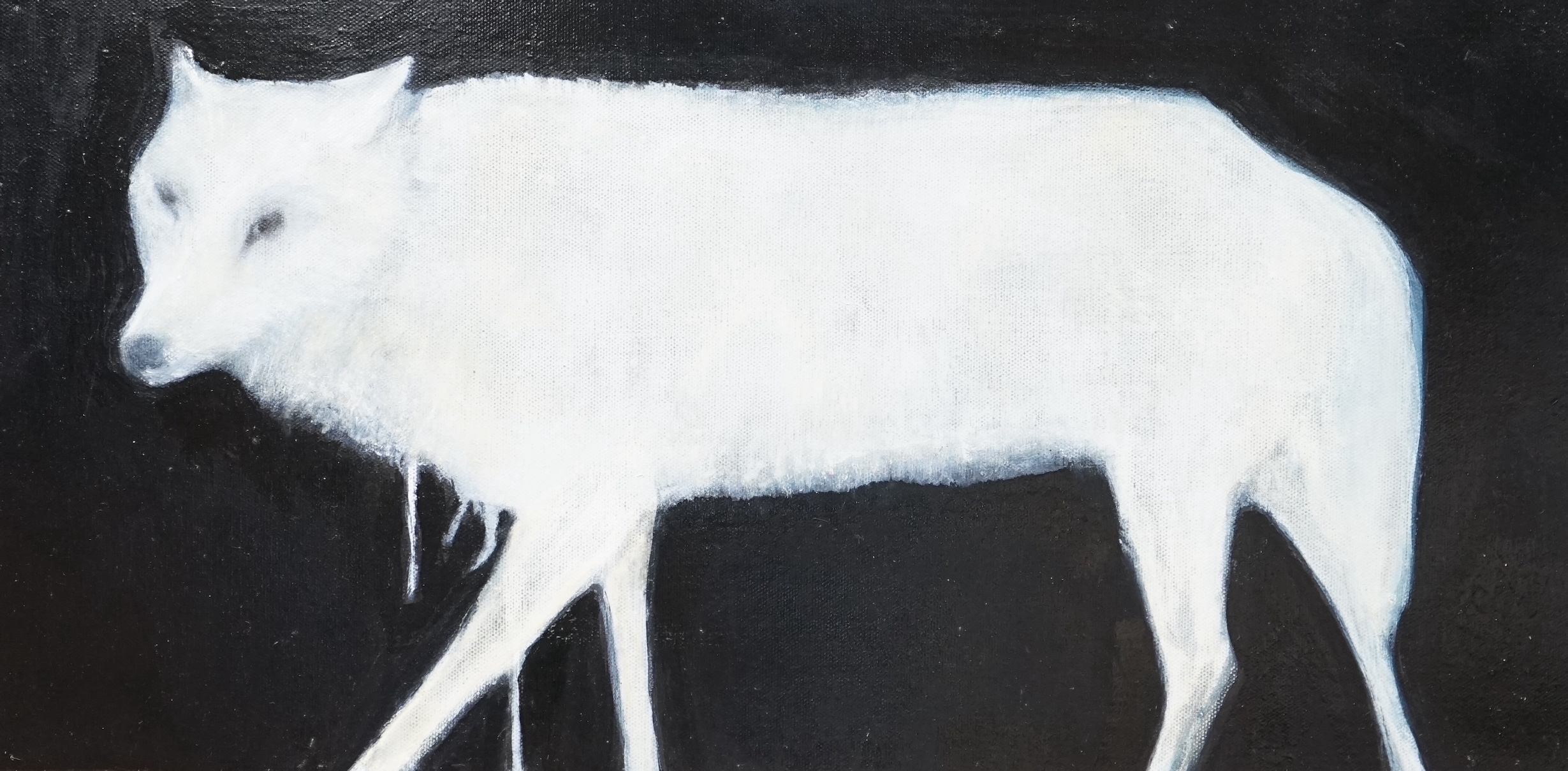 Philippa Cannan (contemporary), oil on canvas, 'Night Wolf', unsigned, inscribed verso, 29 x 59.5cm, unframed